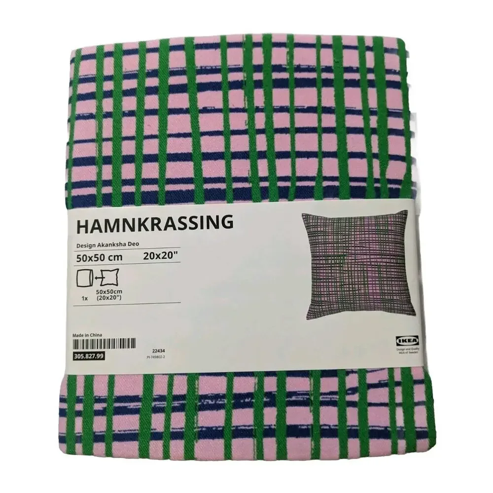Ikea HAMNKRASSING Cushion cover Pink/Blue Green Check 50x50 cm Zipper
